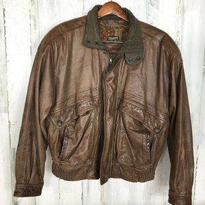 Vintage Adventure Bound Men's Brown Leather Bomber Jacket